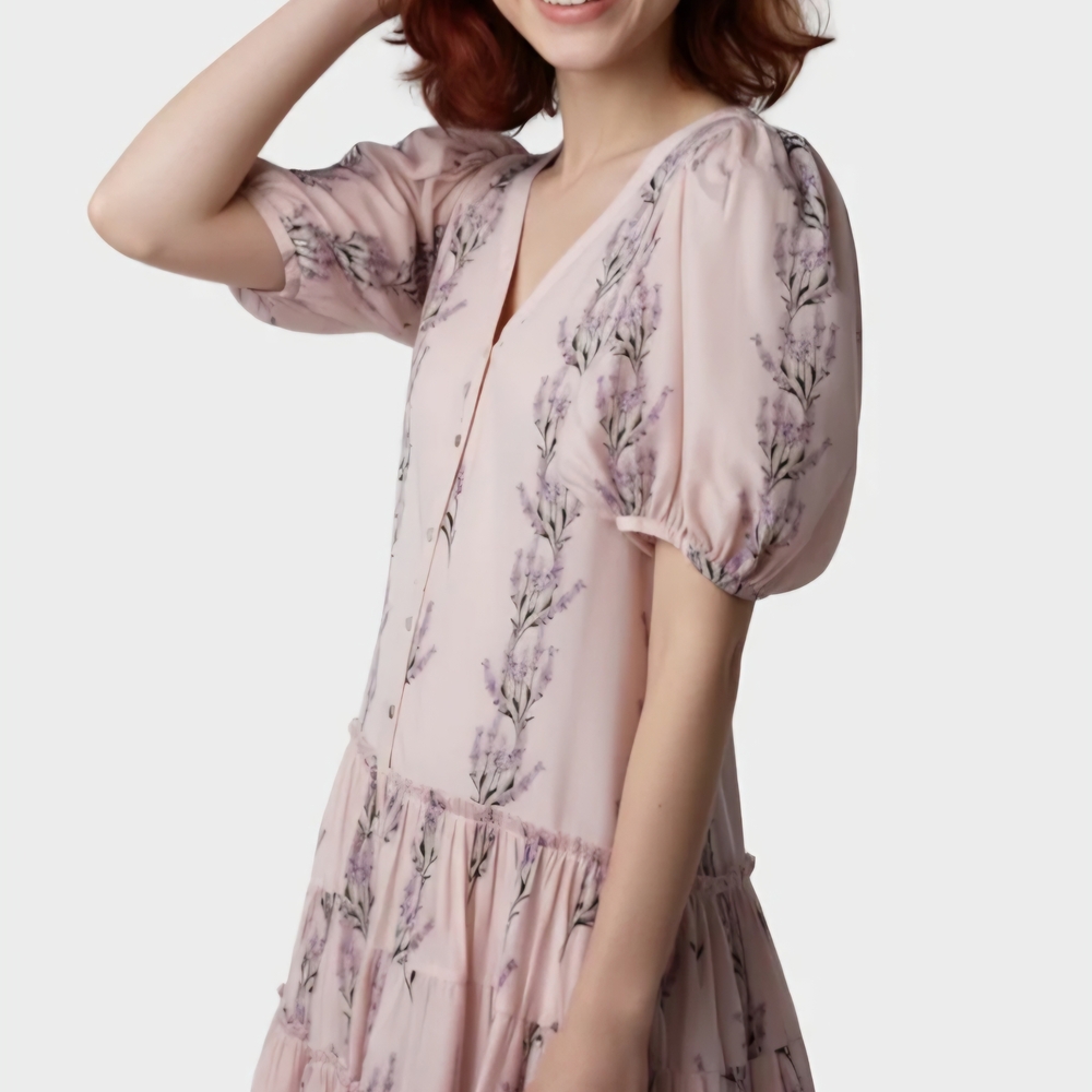 Chic Lavender Floral Midi Dress